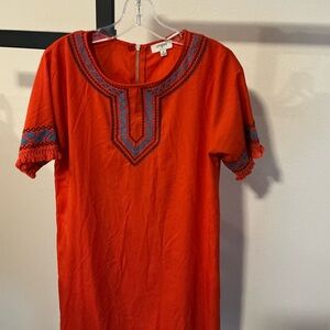 Umgee Red Asymmetrical Dress with Blue Accents